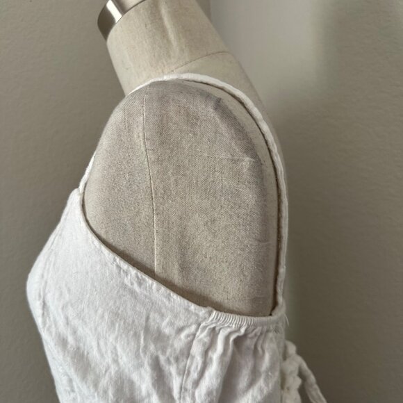Modamalfi A Line Mini Dresses Scoop Neck Sleeveless Minimalist White Linen Sz S - Picture 6 of 10